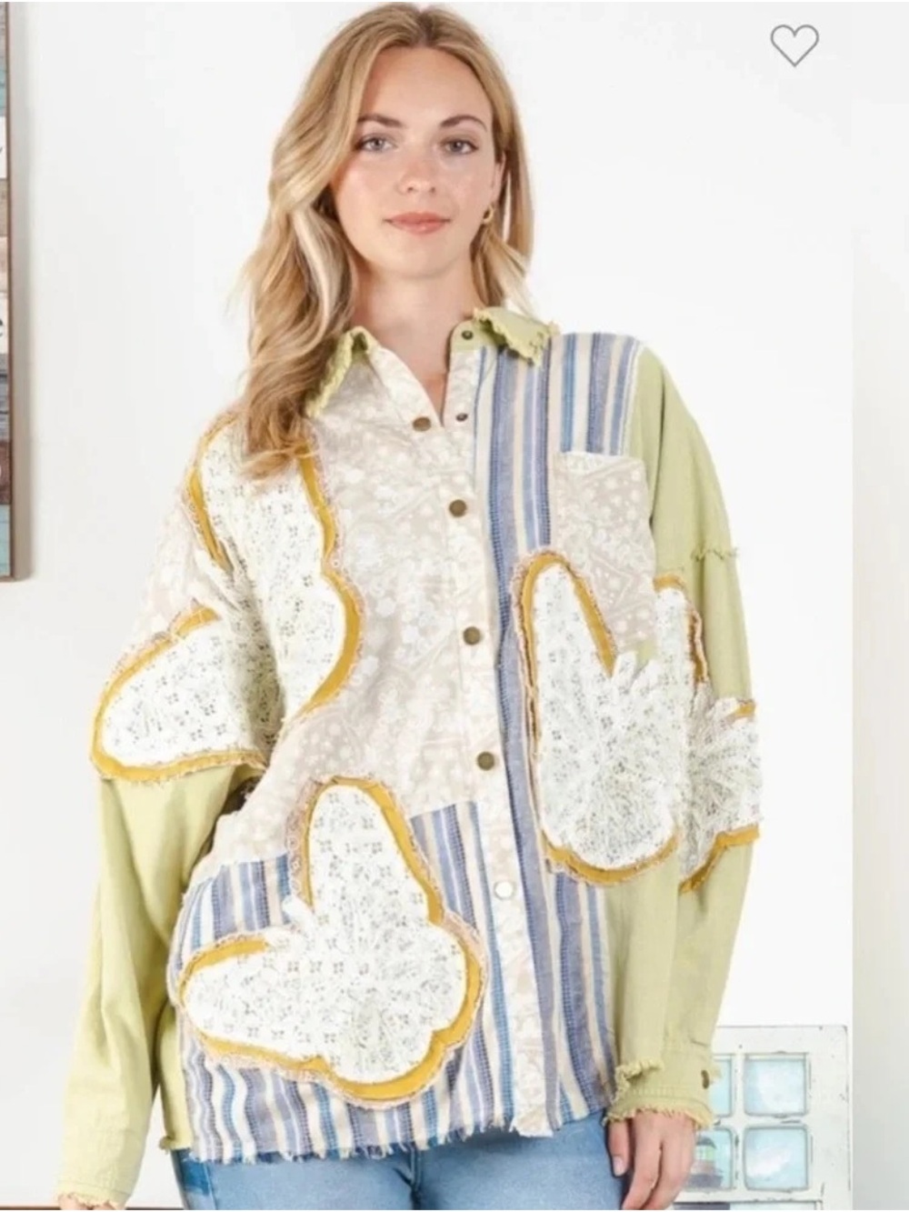 147. NWT Blue Velvet Butterfly Patchwork Button Down Shacket